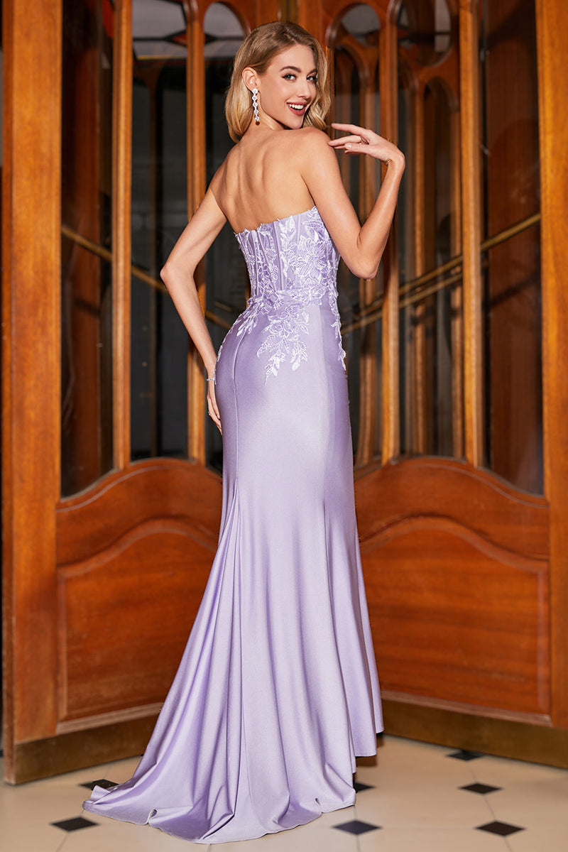 Charger l&#39;image dans la galerie, Robe de soirée élégante sirène chérie lilas Corset avec des Appliques en dentelle