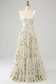 Robe de soirée longue à fleurs A-Line ivoire