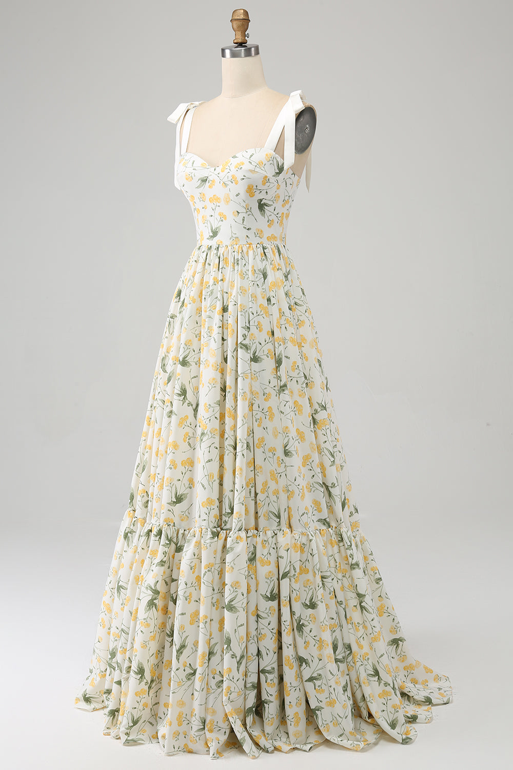 Robe de soirée longue à fleurs A-Line ivoire