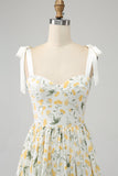 Robe de soirée longue à fleurs A-Line ivoire