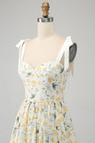 Robe de soirée longue à fleurs A-Line ivoire