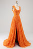 Charger l&#39;image dans la galerie, Robe longue de soirée en dentelle florale trapèze orange