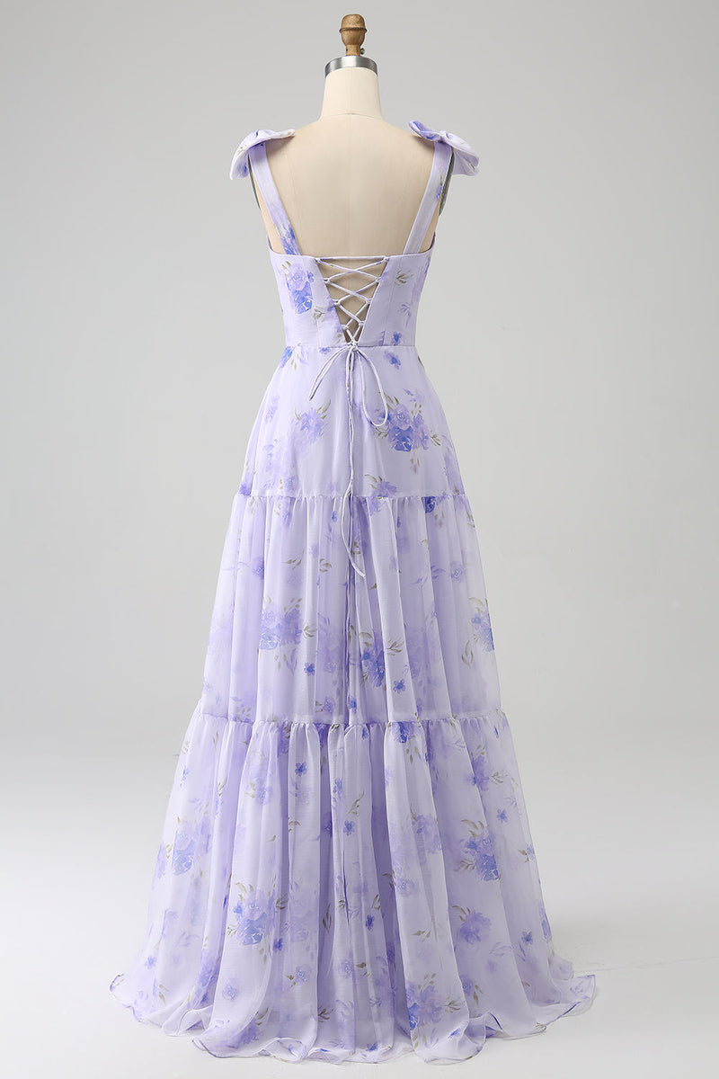 Charger l&#39;image dans la galerie, Corset lilas Floral A-Line Robe de soirée longue