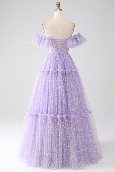 Robe de Soirée corset lilas à épaules dénudées
