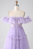 Robe de Soirée corset lilas à épaules dénudées