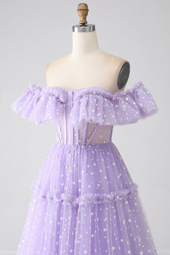 Robe de Soirée corset lilas à épaules dénudées