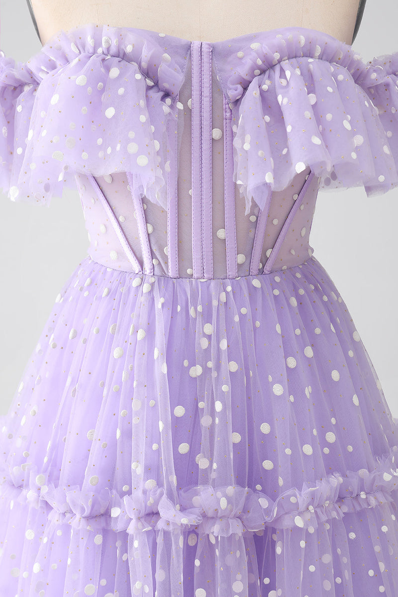 Charger l&#39;image dans la galerie, Robe de Soirée corset lilas à épaules dénudées