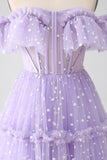 Robe de Soirée corset lilas à épaules dénudées