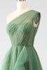 Charger l&#39;image dans la galerie, Robes de soirée longues à une épaule en tulle vert foncé