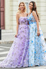 Charger l&#39;image dans la galerie, Magnifique une ligne bretelles spaghetti lilas longue robe de soirée avec des fleurs 3D