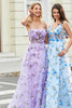 Charger l&#39;image dans la galerie, Magnifique une ligne bretelles spaghetti lilas longue robe de soirée avec des fleurs 3D