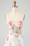 Robe de soirée longue Corset brodée de fleurs ivoire avec fente