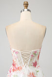 Robe de soirée longue Corset brodée de fleurs ivoire avec fente