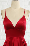 Simple A Line Spaghetti Straps Burgundy Long Prom Robe avec Cirss Cross Back