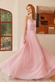 Glitter Pink Lace-Up Ruched Long Prom Robe de bal