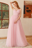 Glitter Pink Lace-Up Ruched Long Prom Robe de bal