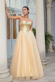 Princesse A Line Sweetheart Golden Long Prom Robe de bal