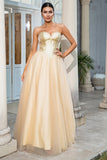 Princesse A Line Sweetheart Golden Long Prom Robe de bal