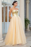 Princesse A Line Sweetheart Golden Long Prom Robe de bal