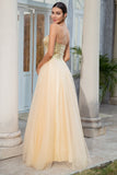 Princesse A Line Sweetheart Golden Long Prom Robe de bal