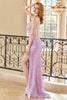 Charger l&#39;image dans la galerie, Gaine Une épaule Paillettes violet clair Robe de bal longue avec front fendu