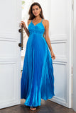 Une ligne Spaghetti Straps Lake Blue Long Prom Robe