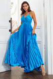 Une ligne Spaghetti Straps Lake Blue Long Prom Robe