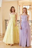 Charmante A Line Spaghetti Straps Light Purple Long Prom Robe avec Appliques