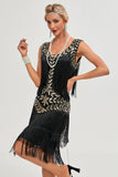 Black Gatsby des années 20 robe clapet avec paillettes et franges