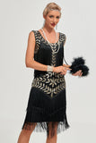 Black Gatsby des années 20 robe clapet avec paillettes et franges