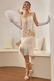 Plus Size Champagne Gatsbys 1920s Flapper Robe avec paillettes et franges