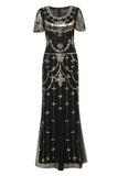 Robe longue à paillettes noir fard à joues des années 20