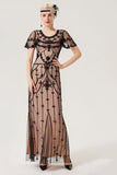 Robe longue à paillettes noir fard à joues des années 20