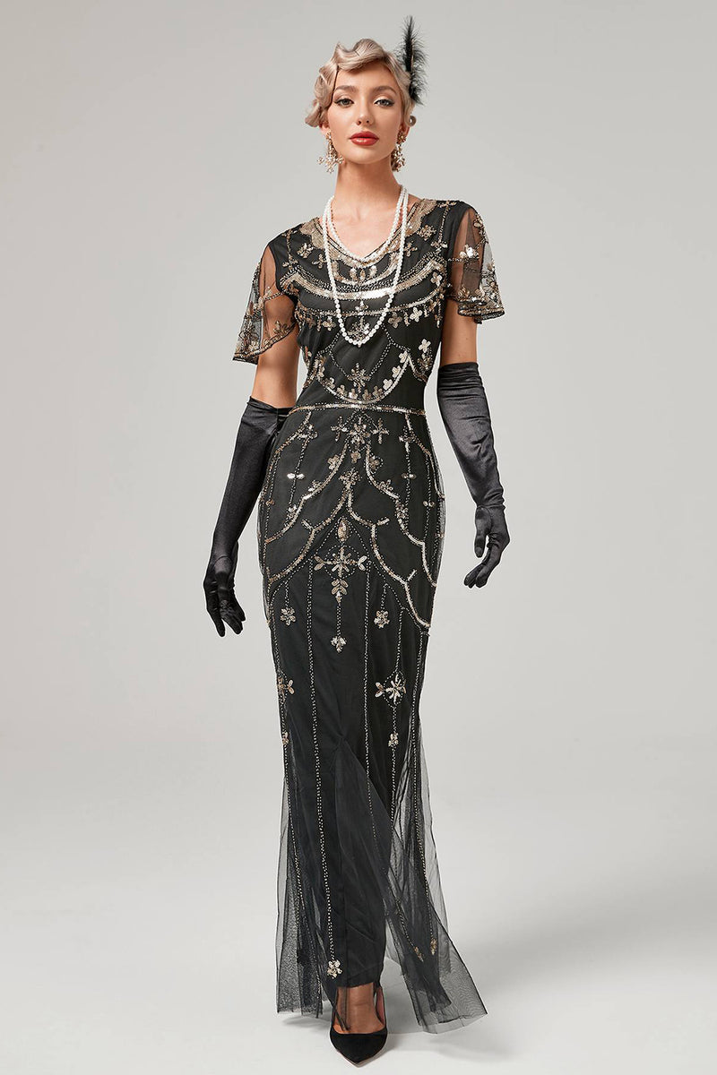 Charger l&#39;image dans la galerie, Paillettes Noire Longue Robe des années 20