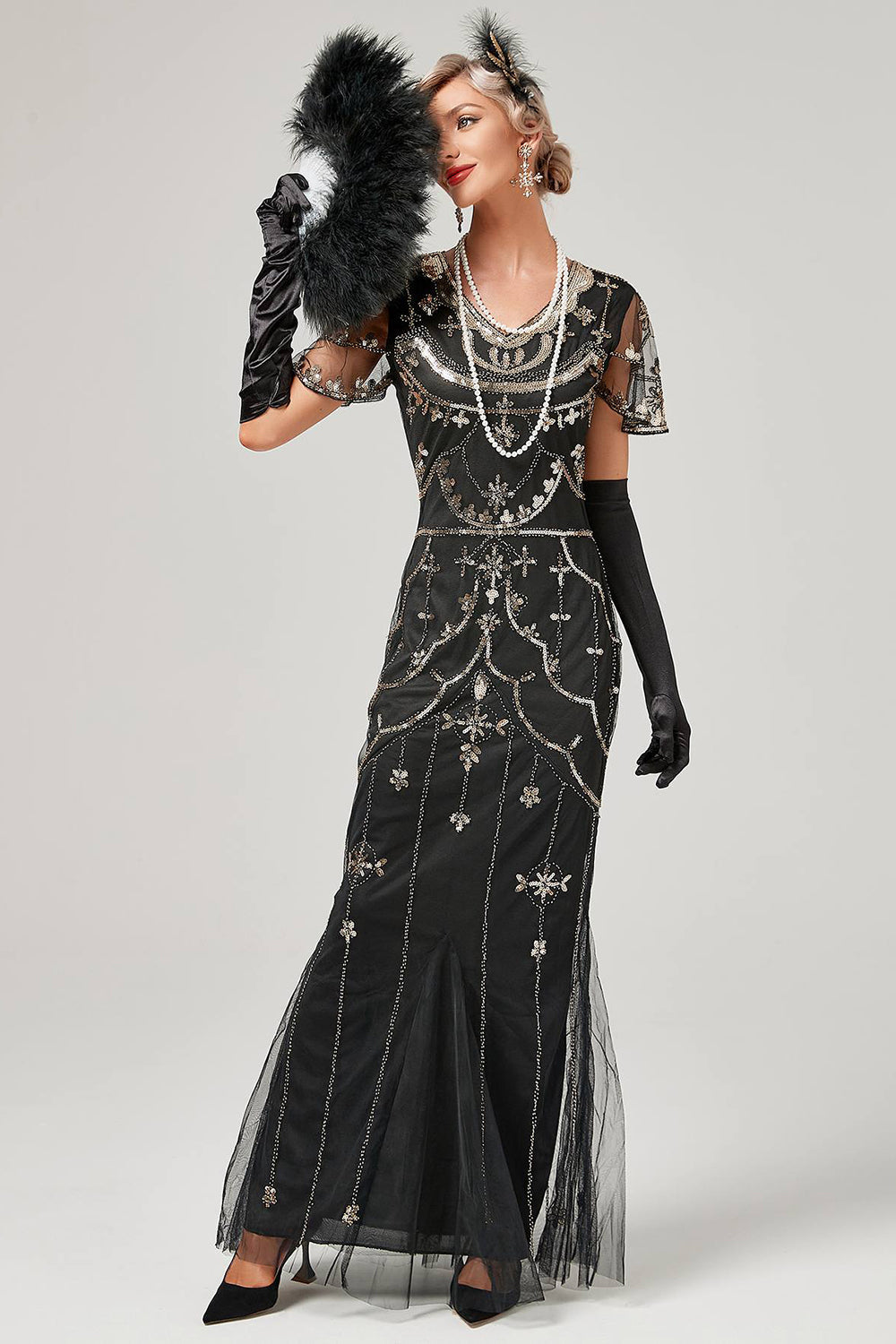 Robe Flapper Longue Paillettes Ivoire Années 20
