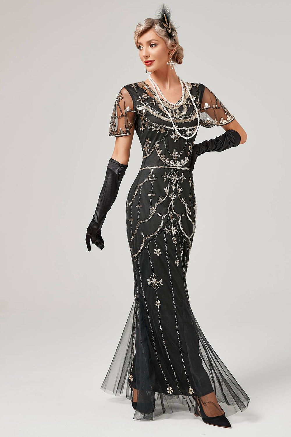 Paillettes Noire Longue Robe des années 20
