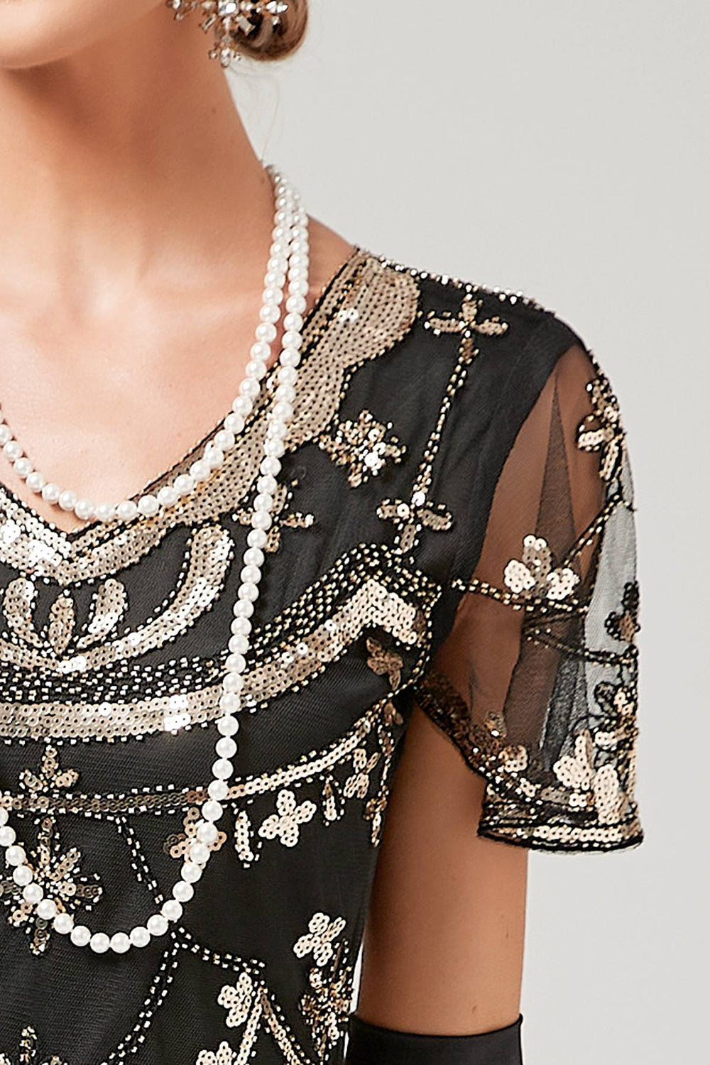 Paillettes Noire Longue Robe des années 20