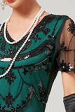 Paillettes Vert Foncé Longue Robe des années 20