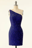 Purple One Shoulder Sequins Robe de retour