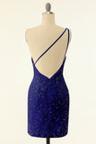 Purple One Shoulder Sequins Robe de retour