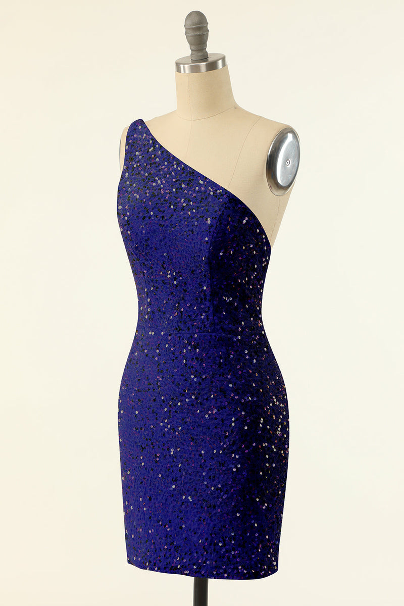 Charger l&#39;image dans la galerie, Royal Blue One Shoulder Sequins Tight Homecoming
