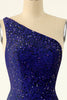 Charger l&#39;image dans la galerie, Royal Blue One Shoulder Sequins Tight Homecoming