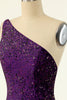 Charger l&#39;image dans la galerie, Purple One Shoulder Sequins Robe de retour