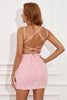 Charger l&#39;image dans la galerie, Spaghetti Rose Bretelles Backless Sequins Robe De retour
