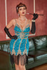 Charger l&#39;image dans la galerie, Lake Blue Sequin Short Gatsby Robe des années 20 avec franges