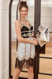 Lake Blue Sequin Short Gatsby Robe des années 20 avec franges