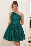One Shoulder Sequin A-line Robe de bal courte