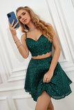 Deux pièces Dark Green Halter Sequins Robe de retour