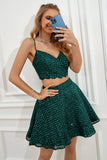 Deux pièces Dark Green Halter Sequins Robe de retour