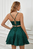 Deux pièces Dark Green Halter Sequins Robe de retour